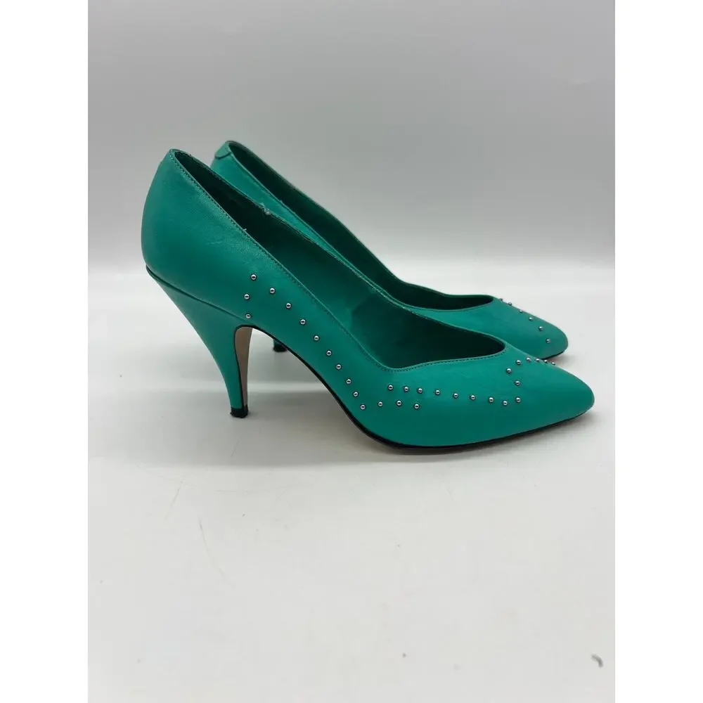 Vintage Rush Hour Teal Leather Studded Pumps Women’s‎ Size 5.5B